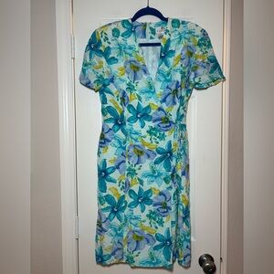 Vintage Adrianna Papell 100% Silk‎ Floral Sheath Dress Women’s Size 8 – 39”